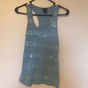 Blue tank top with sparkle stripes